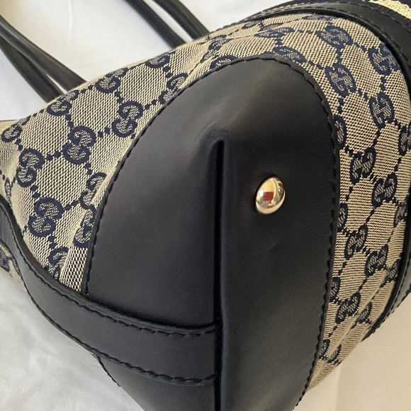GUCCI Vintage GG Monogram Canvas Sherry Line Satchel Tote Blue - Picture 9 of 16